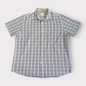 Dockers Button Shirt Short Sleeve Blue Pink Plaid Men Size XL